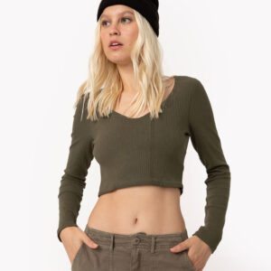 ESPRIT Blusa Cuello Mao Rayas Lino Verde Militar