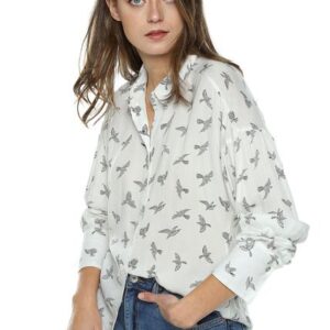 ESPRIT Camisa Blanca con Corazones Bordados M/Larga